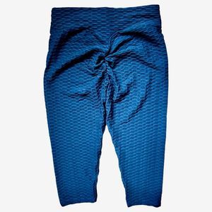 Gillya Honeycomb Scrunched Butt Lift TikTok Workout Leggings Blue Cropped M